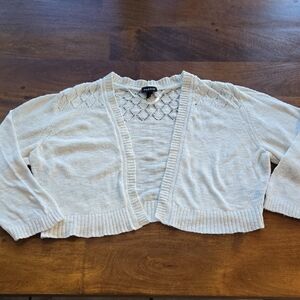 Torrid Cream Pointelle Open Front Three Quarter Sleeve Cropped Shrug Cardigan 1X